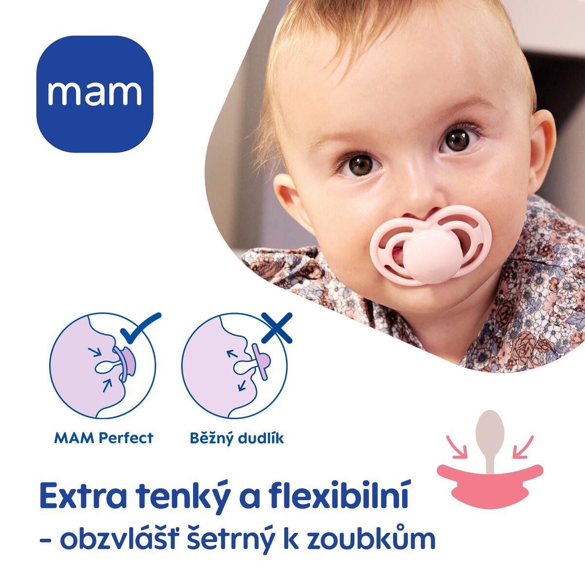 Mam Perfect 6+ silikonový dudlík béžový a žlutý 2 ks