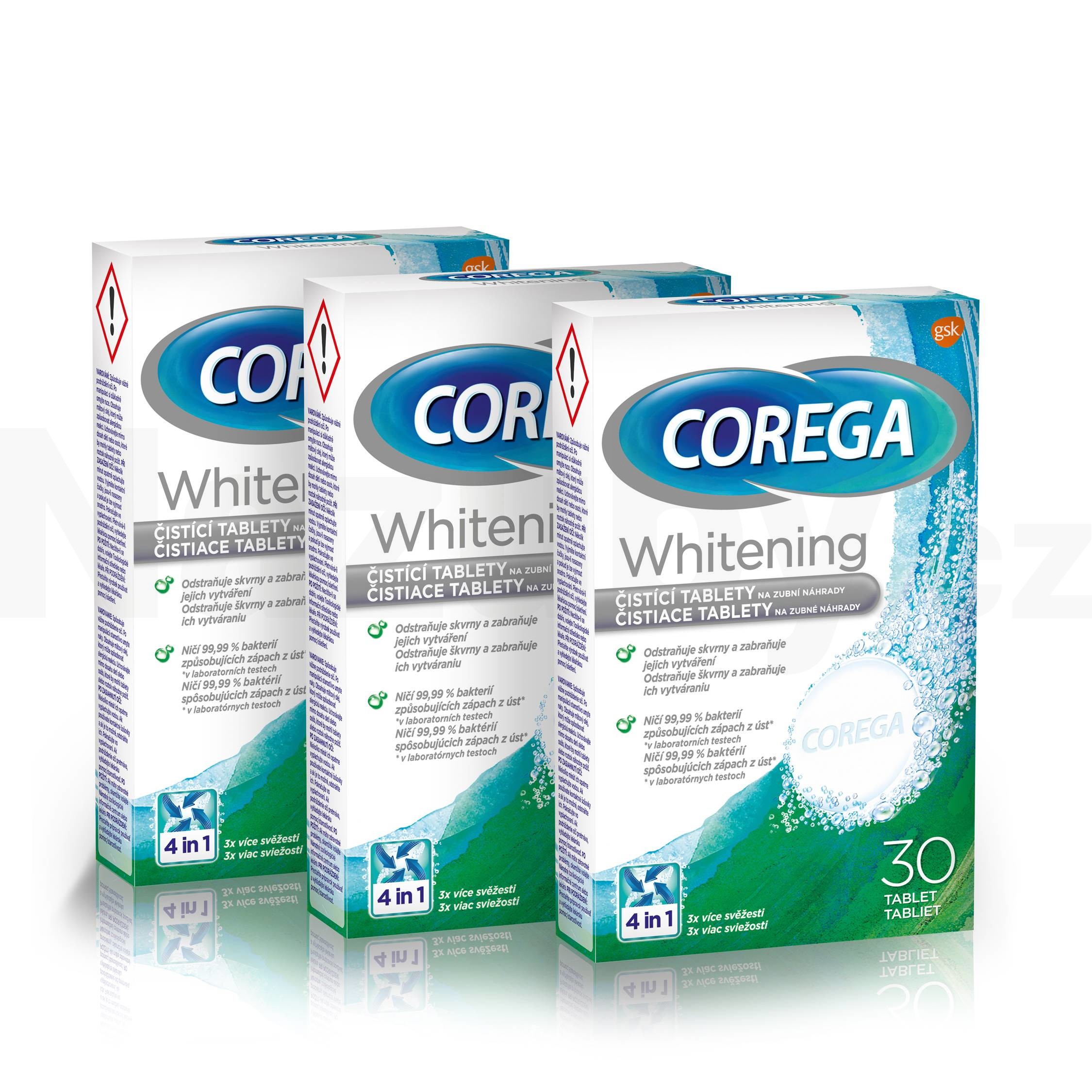 Fotografie Corega tablety Whitening 3 x 30 ks