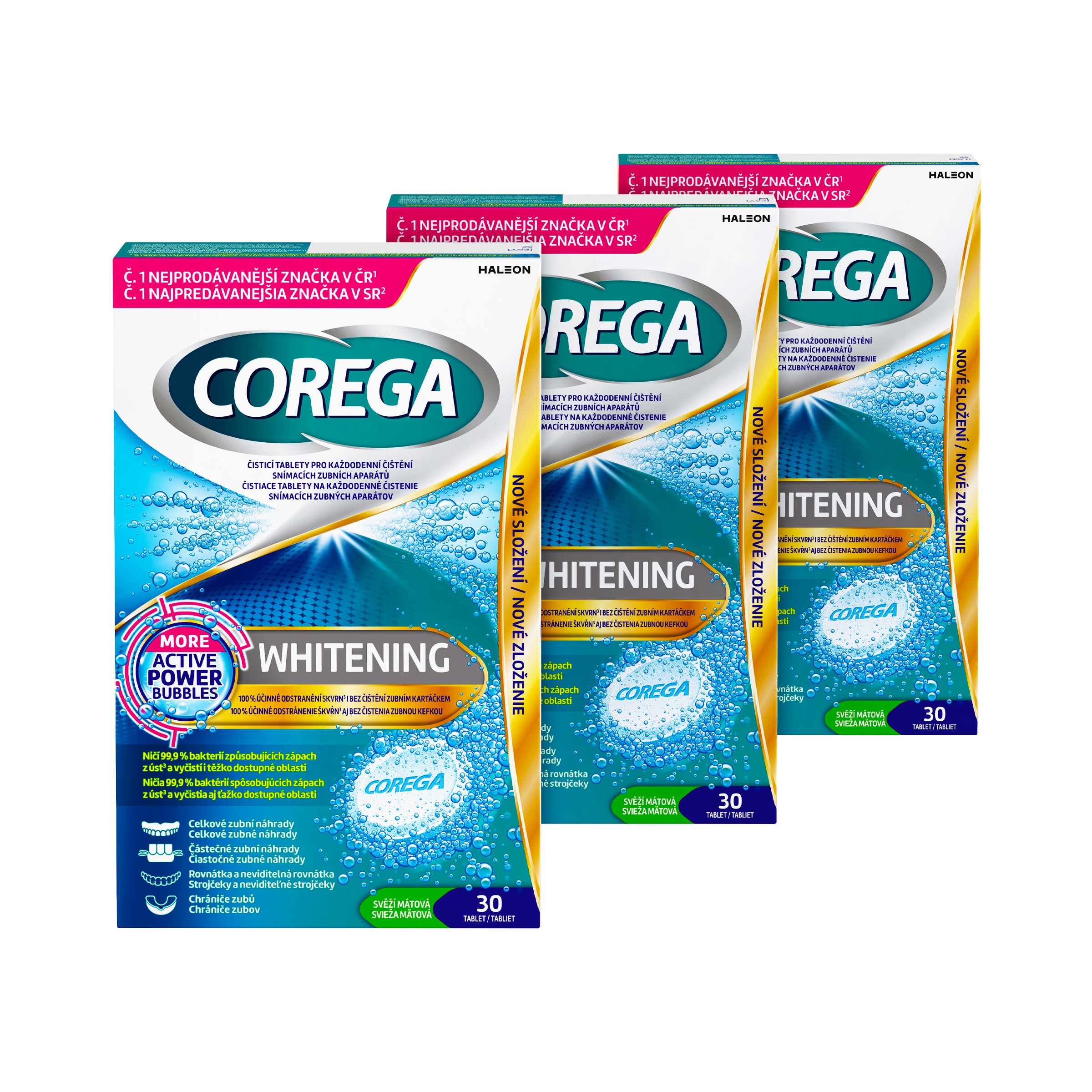 Fotografie Corega tablety Whitening 3 x 30 ks
