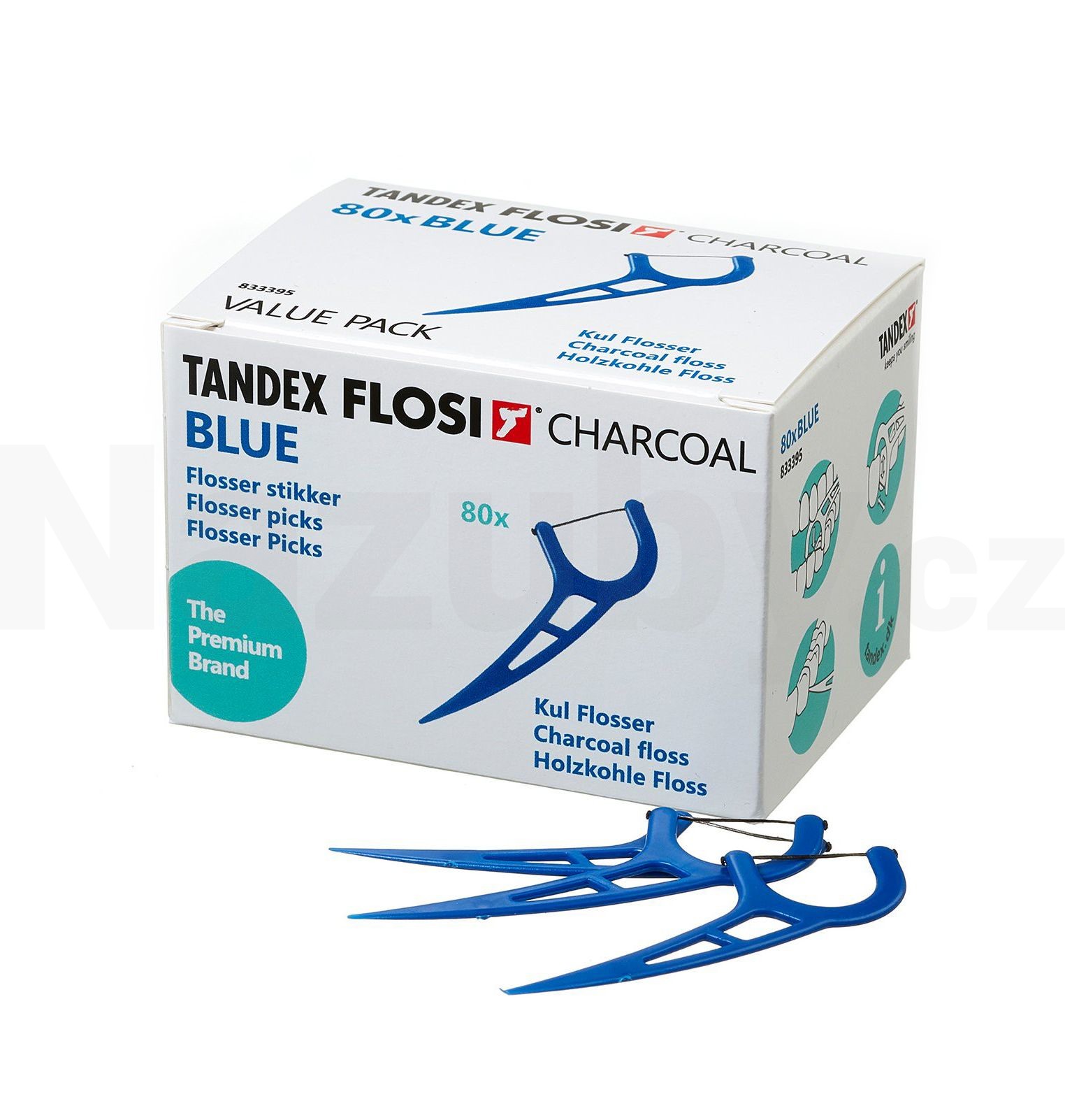 Tandex Flosser Blue zubní nit v mečíku 80 ks