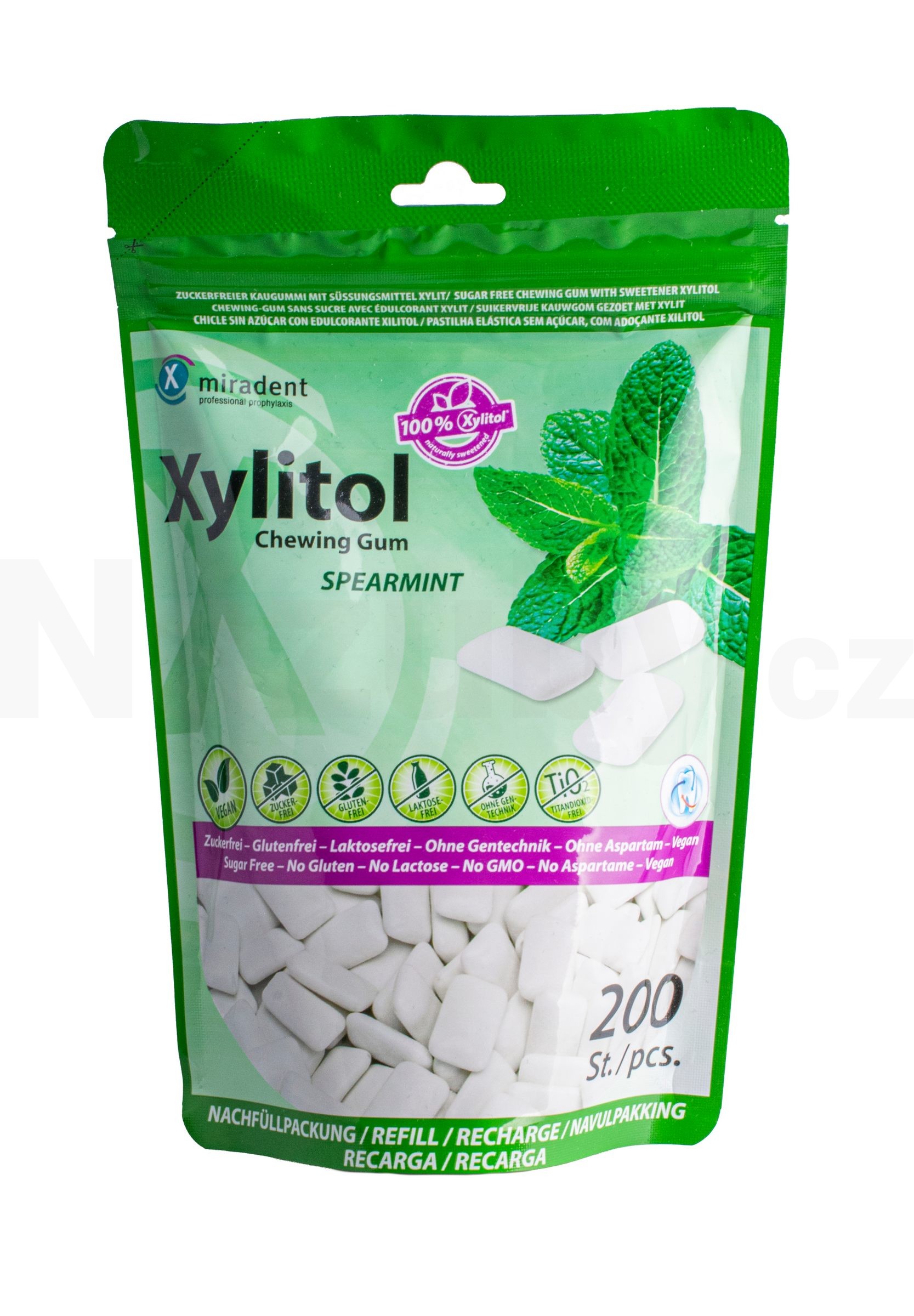Miradent Xylitol SPEARMINT žvýkačky 200 ks