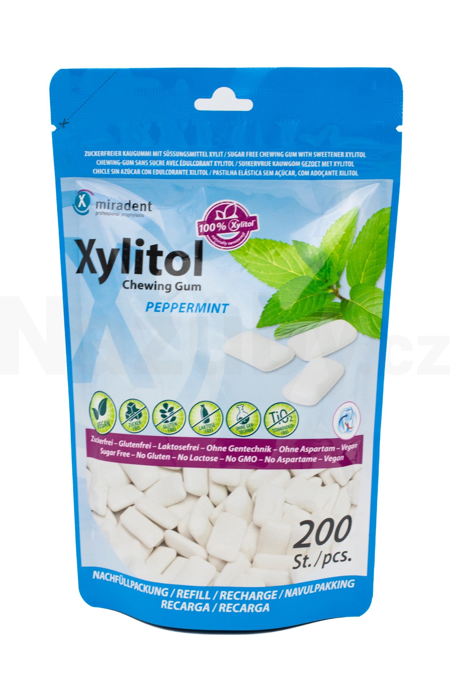 Miradent Xylitol žvýkačky PEPPERMINT 200 ks