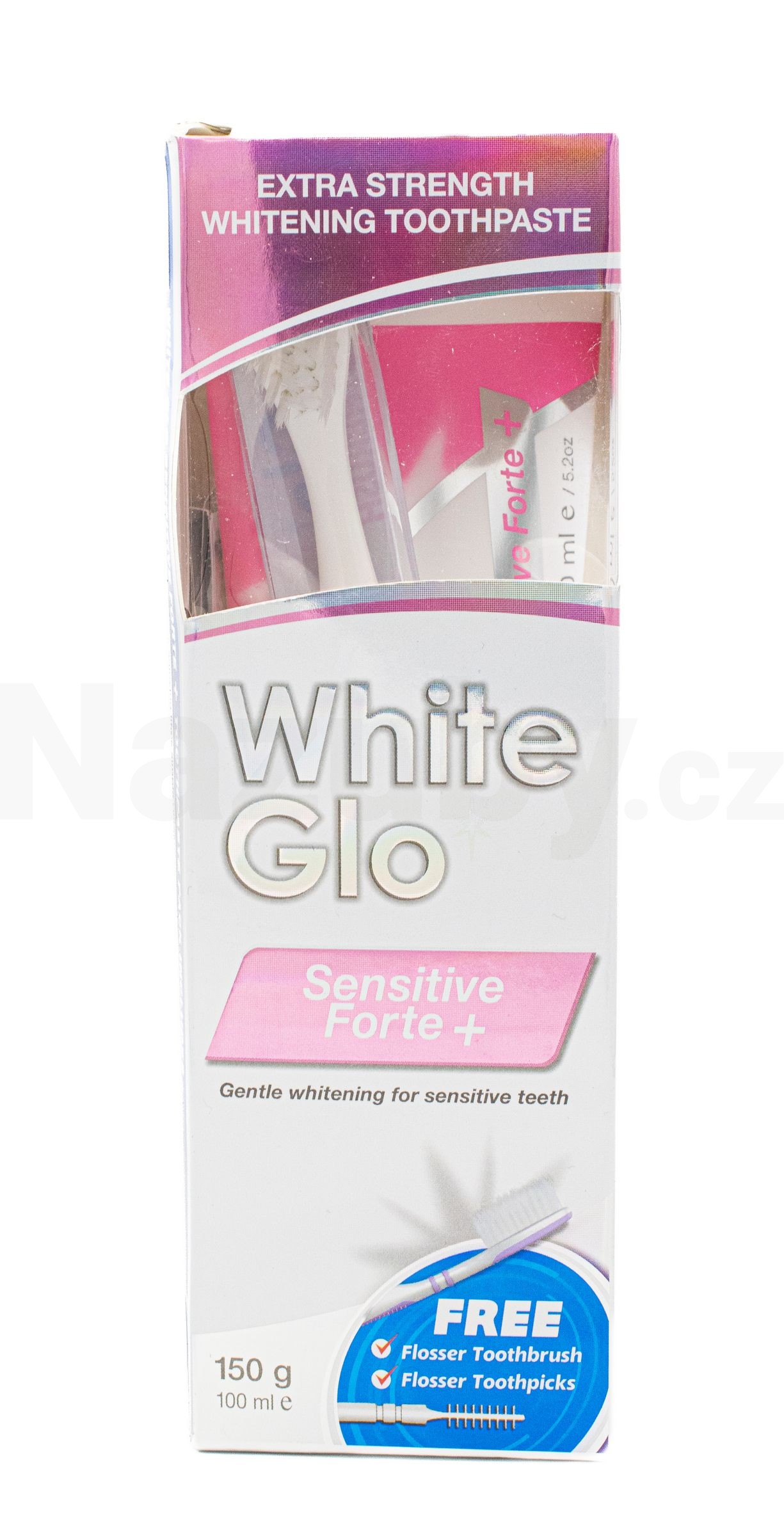 Fotografie Whit Glo Sensitive bělící zubní pasta 150 g + kartáček dárková sada